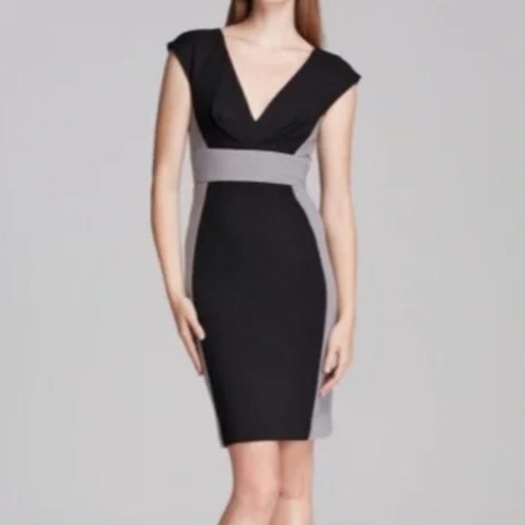 Catherine Malandrino Black Gray Braelyn Ponte Knit Sheath Dress Small